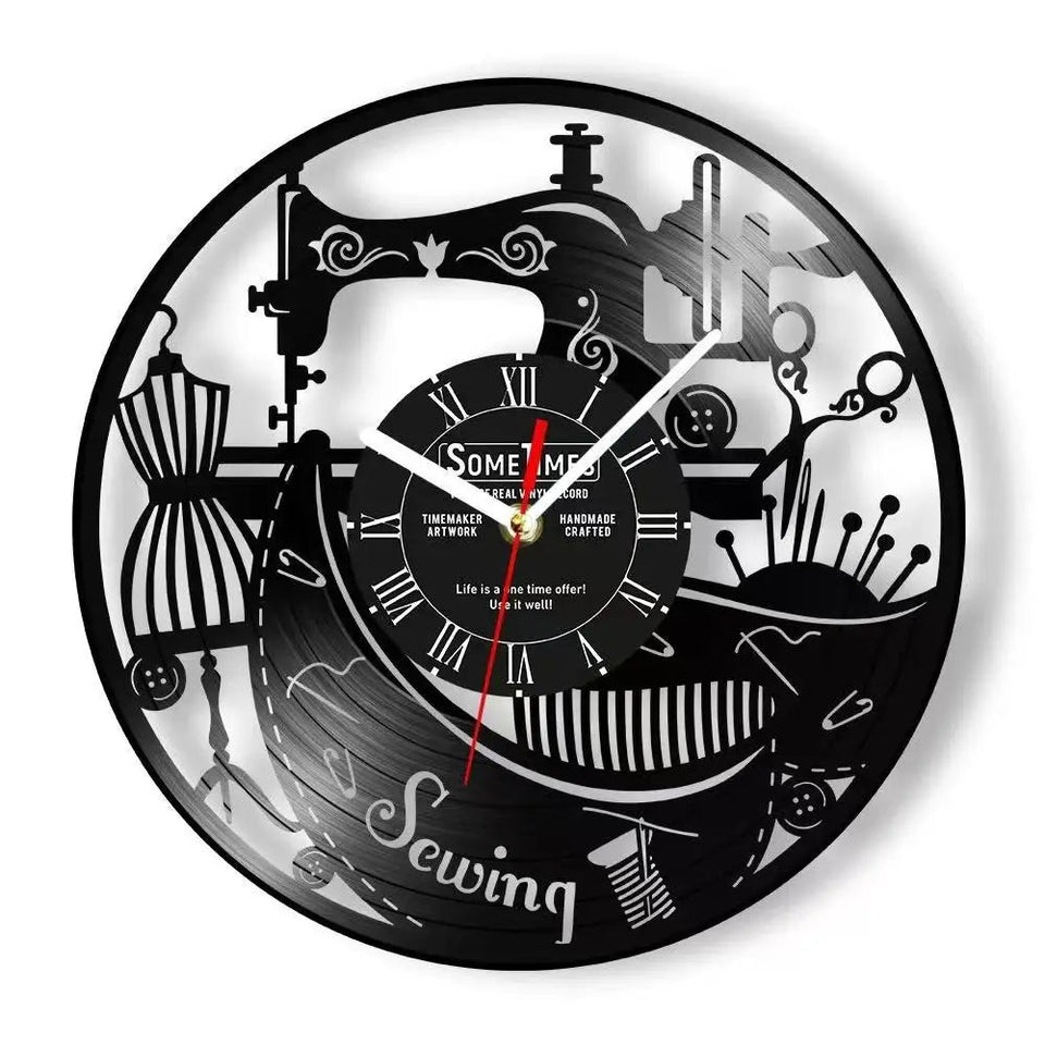 Sewing Machine Customization Vinyl Record Wall Clock Quilting Room Decoration Logo Personalized Tailor Name Clock Tailor Gift Aimak Store