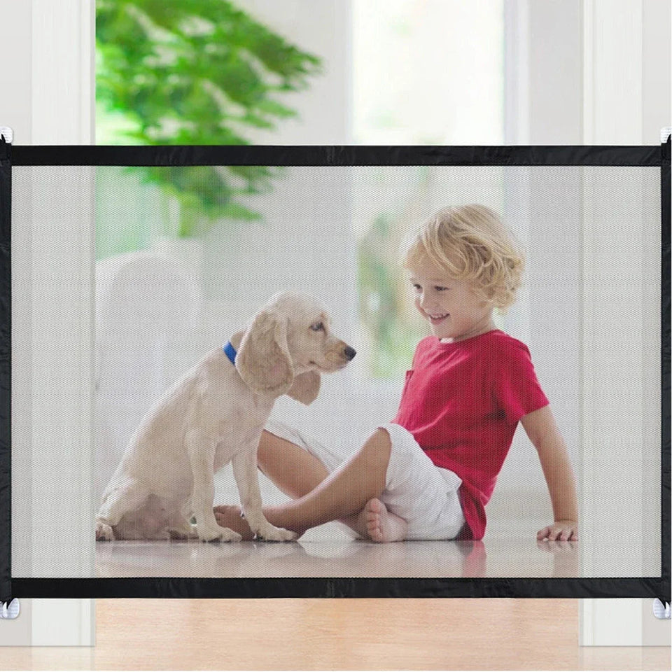 Pet Barrier Fence Baby Safety Gate Mesh with Telescopic Pole Hook Stairs Entrance Indoor Gate Fence Safety Protection Punch-free Aimak Store