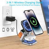 3 In 1 Foldable Magnetic Wireless Charger Stand For iPhone 16 15 14 Samsung IWatch AirPods 3/2 Station Dock Fast Charging Holder Aimak Store