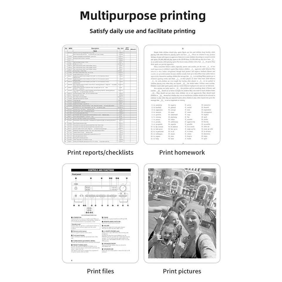 A4 Portable Thermal Printer Inkless Bluetooth-Compatible Min Portable A4 Label Maker with Printing Paper Document Printing Maker Aimak Store