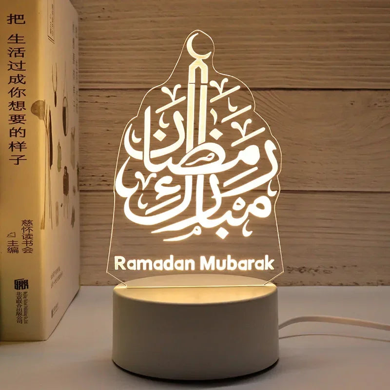 3D Moon Castle Acrylic LED Night Light Eid Mubarak Festival Ornaments Islamic Muslim Party Supplies 2025 Ramadan Home Decoration Aimak Store