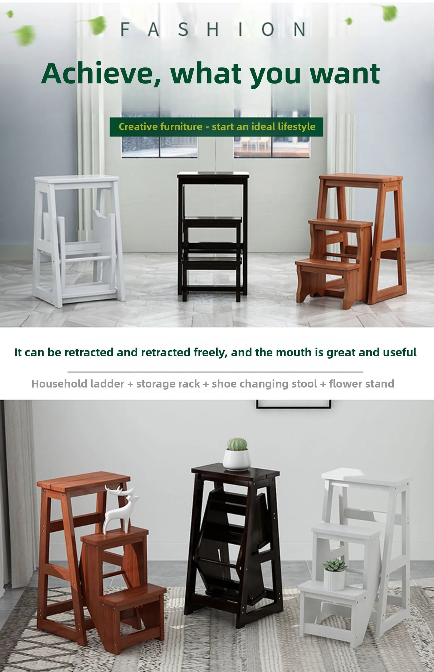 Innovative Multifunctional Household Ladder: Solid Wood Folding Storage, Dual-Use Ladder Chair, Climbing Stool for Home