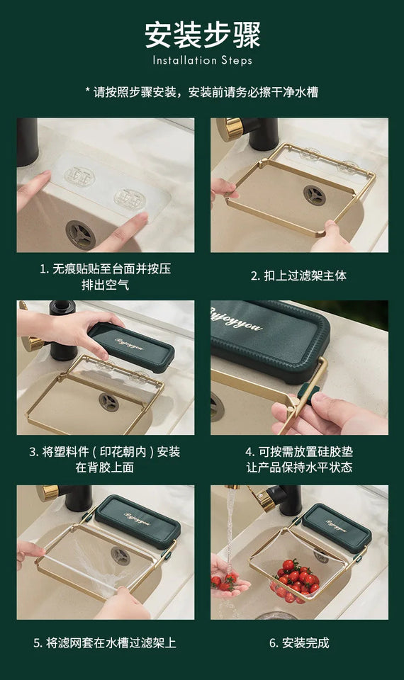 Triangular Sink Filter Strainer Drainer Mesh Bag Basket Vegetable Fruit Drain Suction Cup Rack Hanging Garbage Shelf for Kitchen Aimak Store