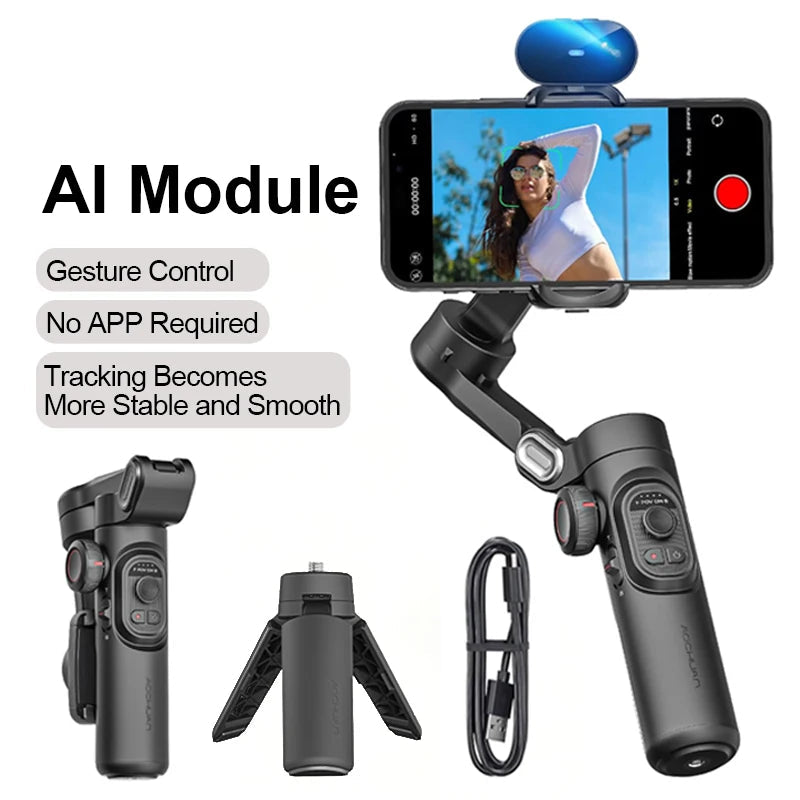 AOCHUAN 3-Axis Handheld Gimbal Stabilizer for Smartphone with Fill Light for iPhone Android Face Tracking Tiktok Vlog Smart XE Aimak Store
