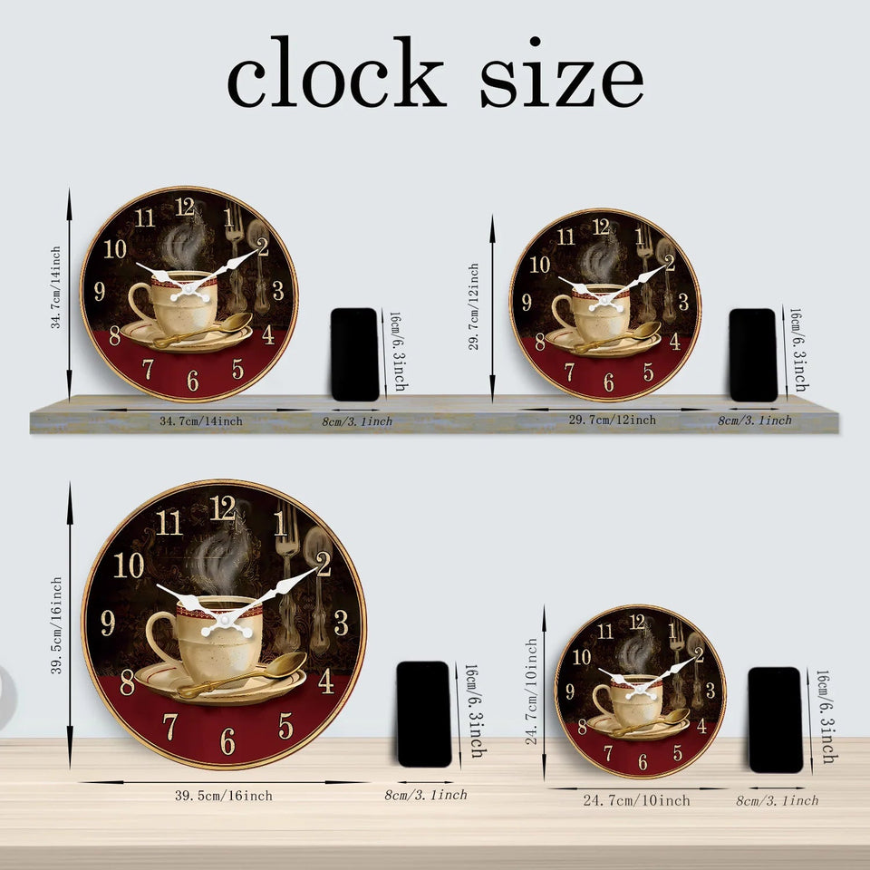 Retro Coffee Cup Pattern Wooden Wall Clock Living Room Bedroom Kitchen Home Decoration Wall Clock Silent Quartz Clock Holiday Gift 11.2inch Inches 15.6inch Inches (Without Battery) Aimak Store