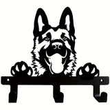 German Shepherd Portrait Wall Hook Black Metal Key & Leash Rack with 3 Hooks, Ideal for Kitchen, Bathroom, and Bedroom key holde Aimak Store