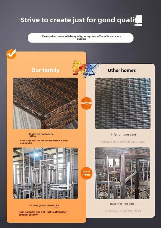 Balcony courtyard leisure table and chair combination rattan chair three piece set tea imitation rattan chair tea table Aimak Store