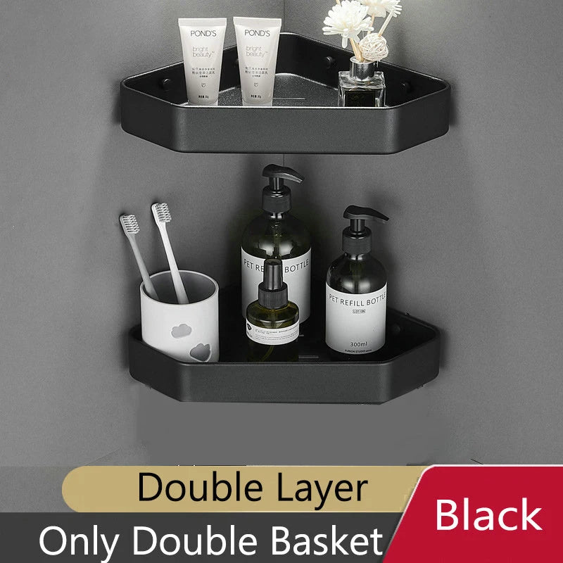 Bathroom Shelf Corner Space Aluminum Bathroom Triangle Basket Shower Room Storage Rack Wall Mounted Black/Matte/Grey Aimak Store