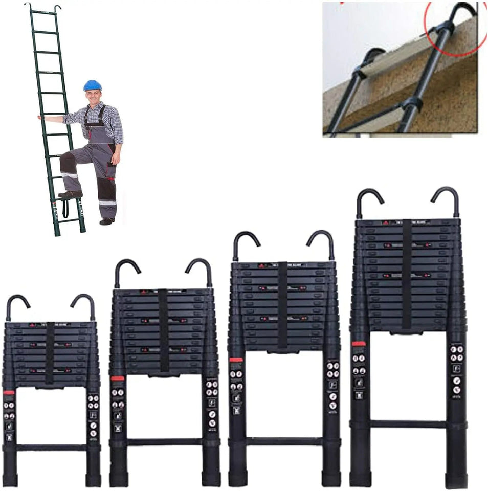 DayPlus 3.2-6.2M Telescopic Ladder with Roof Hook Kit Aluminium Portable Multi-Purpose Folding Portable Heavy Duty Extendable Aimak Store