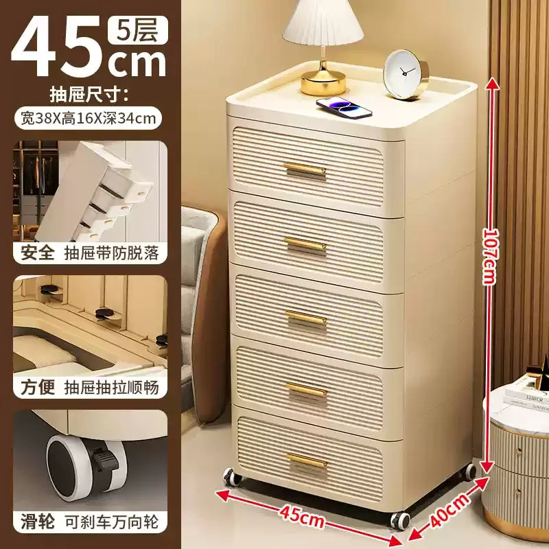 Modern Minimalist Nightstand with Drawers|Faux Wood Bedside Storage Cabinet Movable Bedroom Organizer Space-Saving HomeFurniture Aimak Store