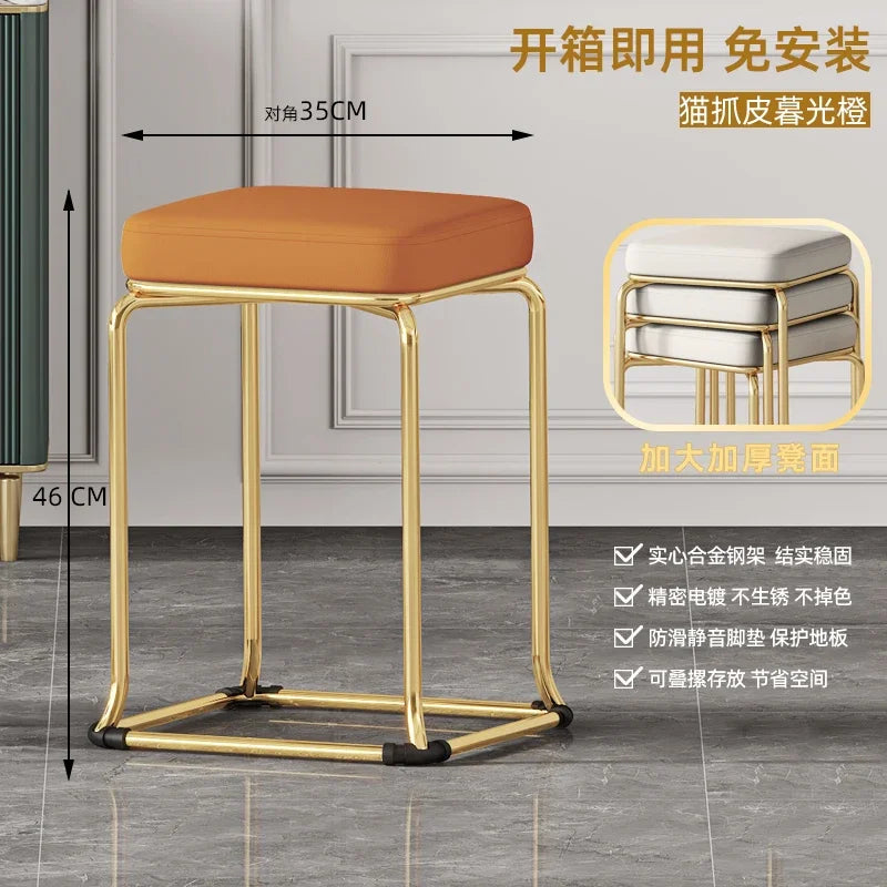 Simple and Luxurious Stackable Square Stool Enlarged and Thickened Round Stool Dirt Resistant Technology Cloth Stool Aimak Store