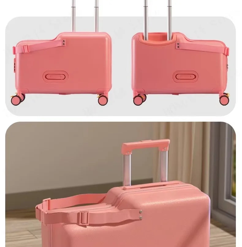 Travel suitcases can sit and ride children's luggage new lazy walking children trolley case boys girls wooden horse suitcase Aimak Store