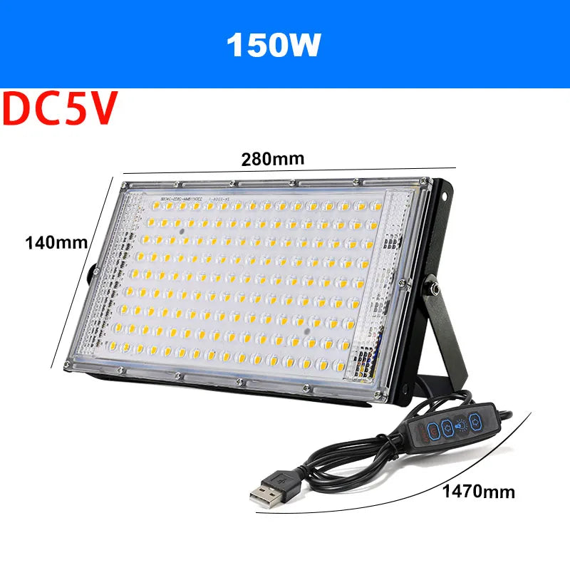LED Light Adjust Angle Blue Light Floodlight 50/100/150W EU (No) Plug AC220V Outdoor LED Spotlights USB DC5V Party Lighting Lamp Aimak Store