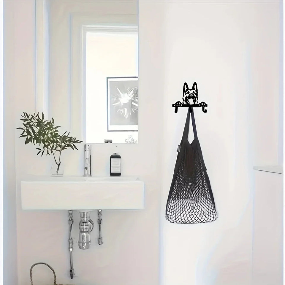 German Shepherd Portrait Wall Hook Black Metal Key & Leash Rack with 3 Hooks, Ideal for Kitchen, Bathroom, and Bedroom key holde Aimak Store