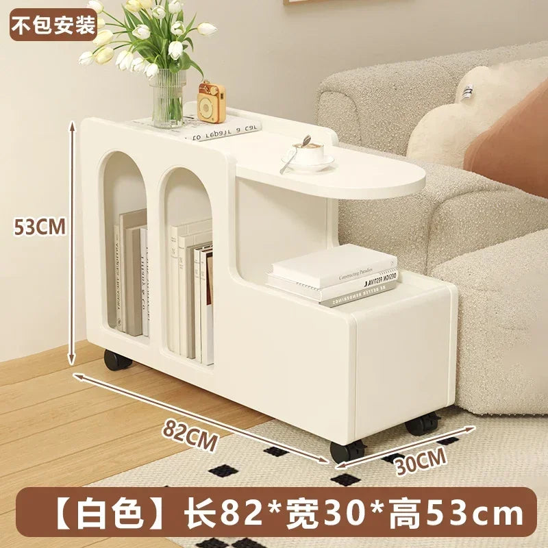 Movable Side Table with Storage Rack Cream Style End Table for Sofa Coffee Table Bedroom and Living Room Aimak Store