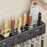 Stainless Steel Frame Wall Mounted Knife Holder Kitchen Nail Free Storage Rack Knife With Hook Kitchen Cabinet Storage Rack Aimak Store