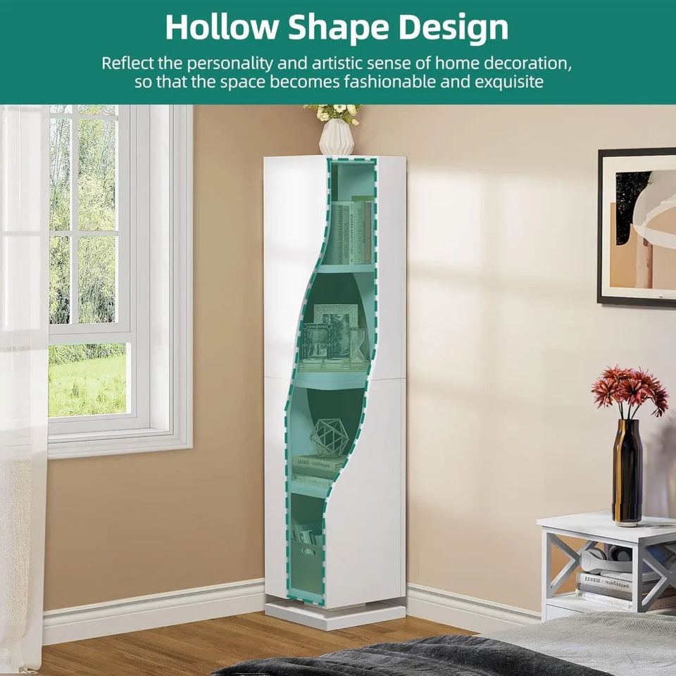 Bookcase Corner Bookshelf, Small 4-Tier Rotating Bookshelf, 360 Display Bookcase Spinning Tower Narrow Shelf Organizer Storage Aimak Store