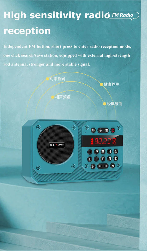 Mini Portable FM Radio High Sensitivity Radios Receiver Wireless Hifi  Bluetooth Speaker with Mic Support Recording TF USB Play Aimak Store