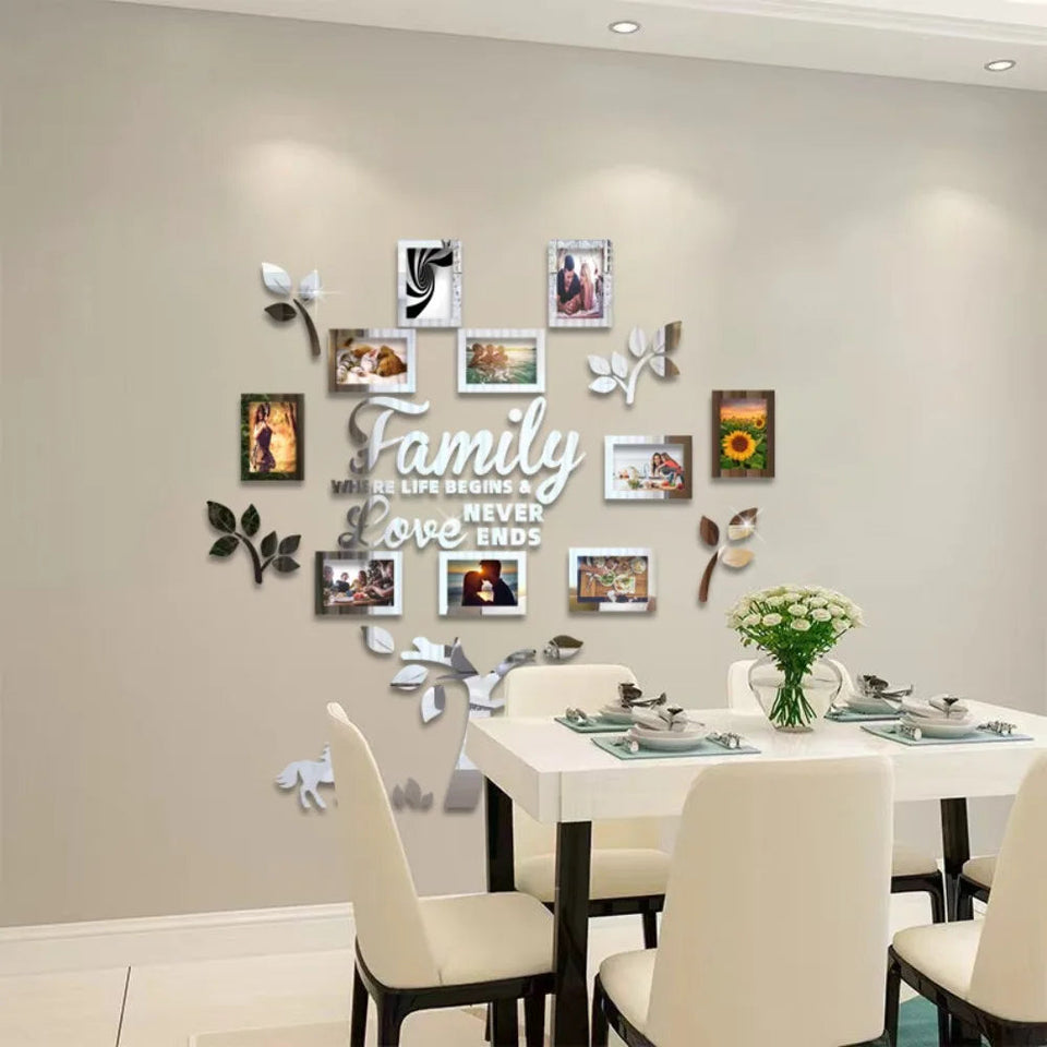 3D New Family Photo Frame Tree Wall Sticker Acrylic Self-adhesive Tree Collage Living Room Bedroom DIY Art Home Decoration Aimak Store
