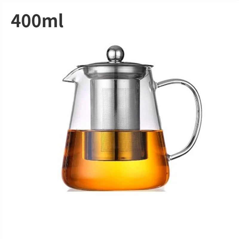 Heat Resistant Glass Teapot with Stainless Steel Tea Strainer Infuser Flower Kettle Kung Fu Teaware Set Puer Oolong Pot Aimak Store