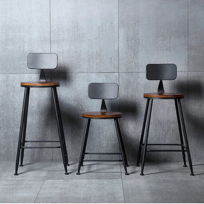 American Style Iron Bar Chair Coffee Shop Milk Tea Shop High Chairs Retro Backrest Seat Solid Wood Sitting Face Counter Stool Aimak Store