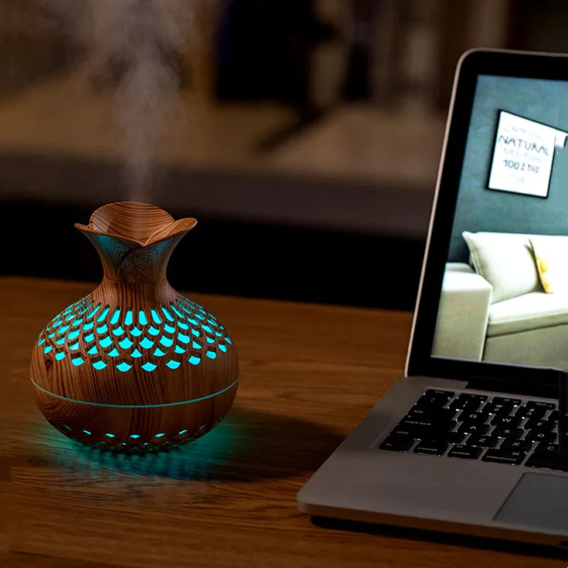 300ml USB Air Humidifier, Mini Humidifier Desktop Humidifier, Hollow Vase Shape Humidifier With Colorful Night Lights Aimak Store