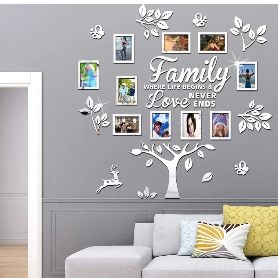 3D New Family Photo Frame Tree Wall Sticker Acrylic Self-adhesive Tree Collage Living Room Bedroom DIY Art Home Decoration Aimak Store