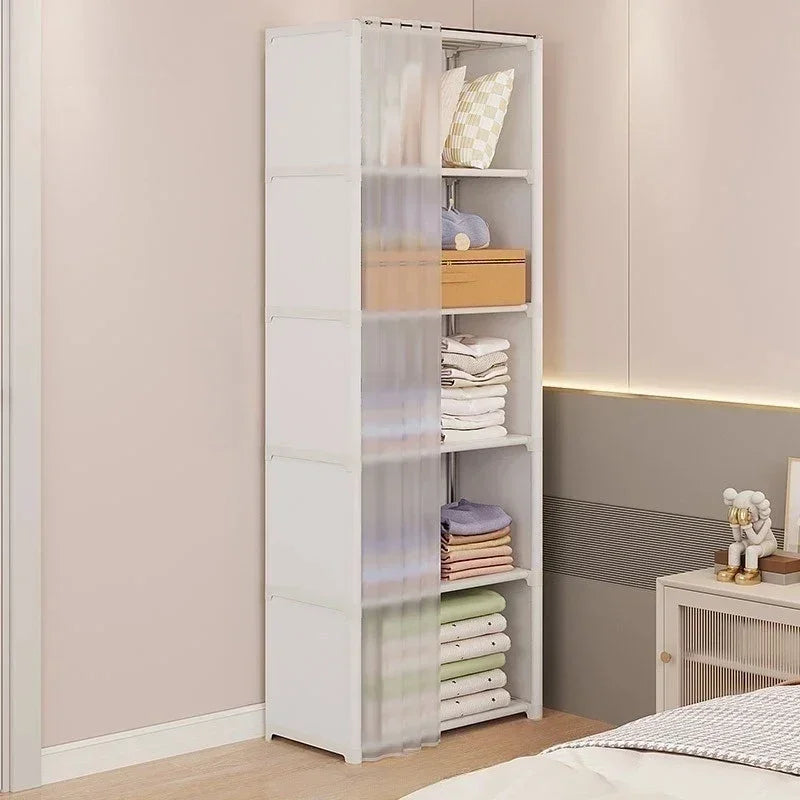 Multi-layer Clothes Storage Rack Dustproof Wardrobe Large Capacity DIY Storage Organizer Multilayer Cabinet Furniture Curtains Aimak Store