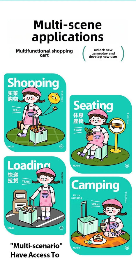 Folding Supermarket Shopping Hand Cart Trolley Convenient Stair Climber Foldable Cart with Wheels for Groceries Outdoor Camping Aimak Store