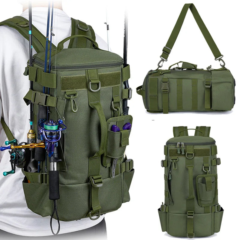 Tactical Fishing Backpack Tackle Bag with Rod Holders Fish Equipment Storage Molle Camping Hiking Outdoor Multifunctional Bag Aimak Store