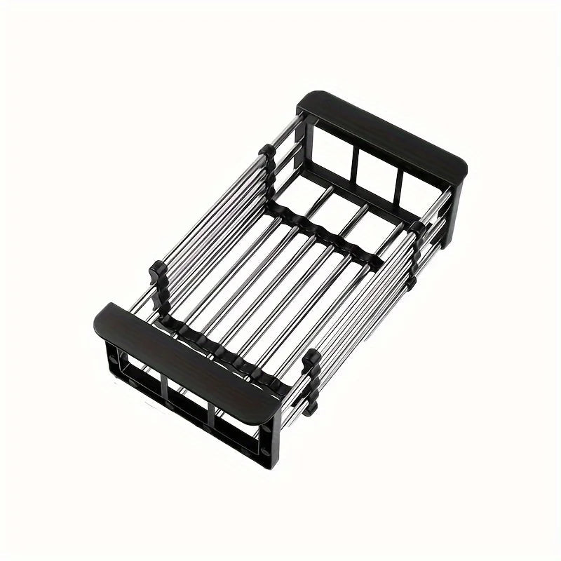 1pc Adjustable Dish Drainer Telescopic Over Sink Dish Drying Rack with  Fruit Vegetable Drain Basket Kitchen Tools and Utensils Aimak Store