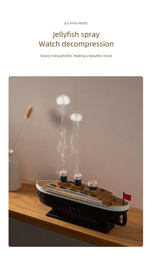 250ml Titanic Ship Model Decoration Air Humidifier Essential Oil Diffuser Jellyfish Smoke Ring Spray Aroma Diffuser For Home Aimak Store