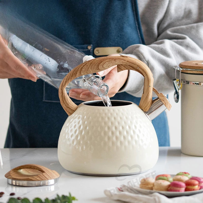 New Beige Hammer Pattern Whistle Kettle, Tea Coffee Kettle, European and American Kitchen Utensils, Flat-bottomed Whistle Pot 3L Aimak Store