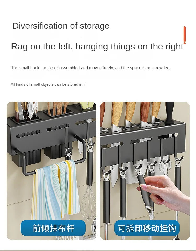 Stainless Steel Frame Wall Mounted Knife Holder Kitchen Nail Free Storage Rack Knife With Hook Kitchen Cabinet Storage Rack Aimak Store