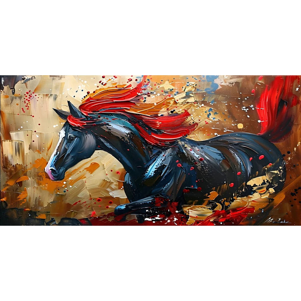 Abstract Black Gold Horse Print Canvas Painting, Modern Textured Running Horse Poster Wall Art, For Living Room Decor, No Frame Aimak Store