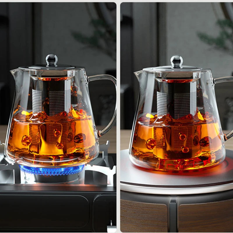 Heat Resistant Glass Teapot with Stainless Steel Tea Strainer Infuser Flower Kettle Kung Fu Teaware Set Puer Oolong Pot Aimak Store