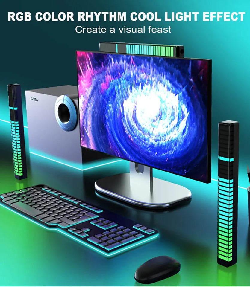 LED Sound Control Lights RGB 3D Pickup Lights Smart APP Control Music Rhythm Atmosphere Light for Gaming Desktop Decora LED Lamp Aimak Store