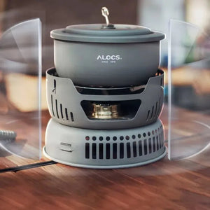 Outdoor Cooking Pot Set ALOCS CW-C05 Camping Portable Easy Storage Picnic Pot With Alcohol Stove Blast Proof Stove Cover Pot Aimak Store