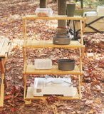 Camping Tables Outdoors Folding Table Portable Camping Wood Shelf Outdoor Portable Storage Rack Multi-Layer Foldable Bamboo Rack Aimak Store