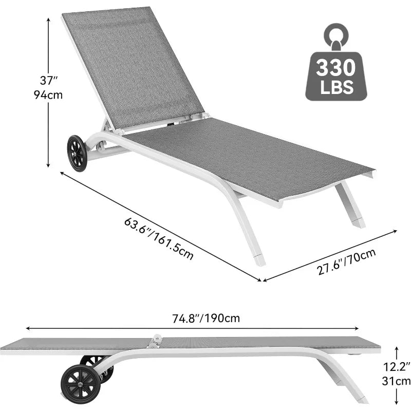 Aluminum Chaise Lounge Outdoor, Widened Patio Lounge Chair with Wheels, 5-Position Adjustable Sunbathing Recliner for Poolside Aimak Store