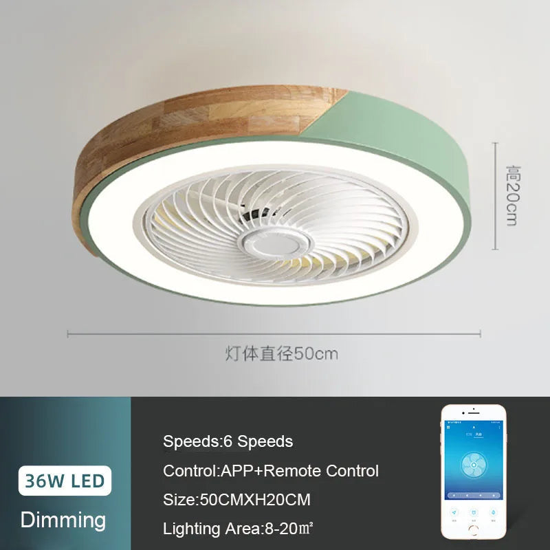 Ceiling Fan Light Lamp 52CM 220V APP +Remote 6th gear Control Fans Bedroom Dining Room Wood Ceiling Fan With Lights Ceiling Fan Aimak Store