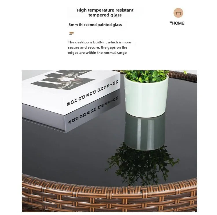 Balcony courtyard leisure table and chair combination rattan chair three piece set tea imitation rattan chair tea table Aimak Store