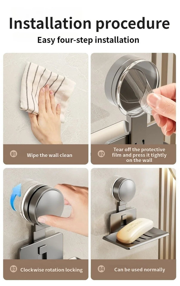 No-Drill Suction Cup storage Soap Box Wall Mounted Space Soap Storage Rack Non Perforated Household Drain Soap Dish Box Aimak Store