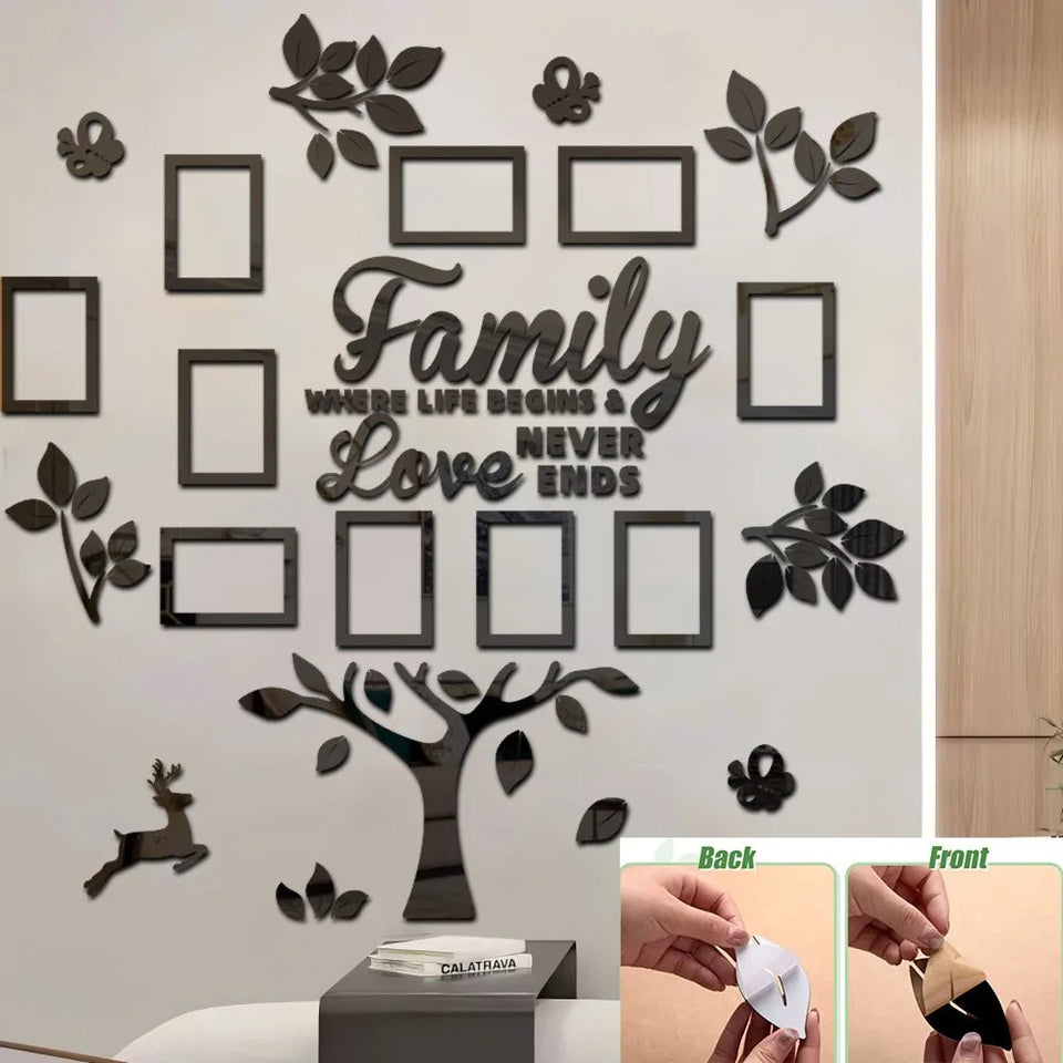 3D New Family Photo Frame Tree Wall Sticker Acrylic Self-adhesive Tree Collage Living Room Bedroom DIY Art Home Decoration Aimak Store