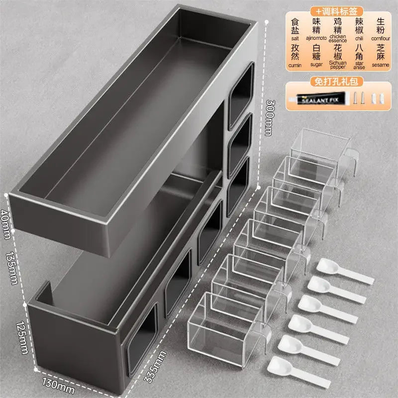 Kitchen seasoning rack wall hanging non-punching multi-functional storage seasoning jar household a complete set of combinations Aimak Store