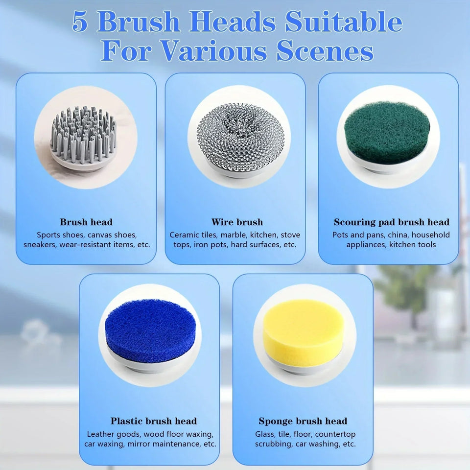 5 in 1 Electric Cleaning Brush Multifunctional Kitchen Bathroom Toilet Portable Powerful Clean Brush 5 Brush Heads LED Display Aimak Store