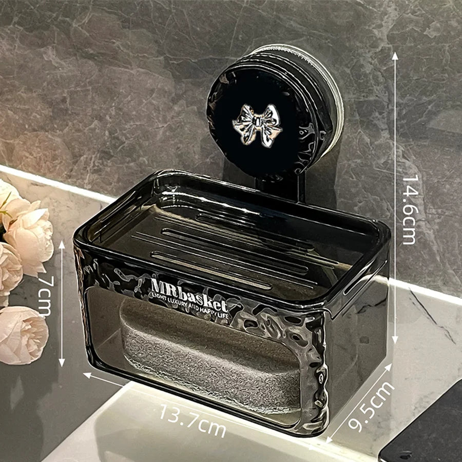 1 suction cup soap box, non perforated wall mounted bathroom shelf, double-layer drainage soap box