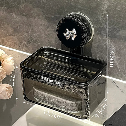 1 suction cup soap box, non perforated wall mounted bathroom shelf, double-layer drainage soap box