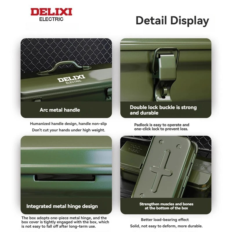 DELIXI Thicked Iron Tool Box Multi-functional Hard Case Industrial Tools Storage Box Household Car Hand-held Steel Storage Box Aimak Store