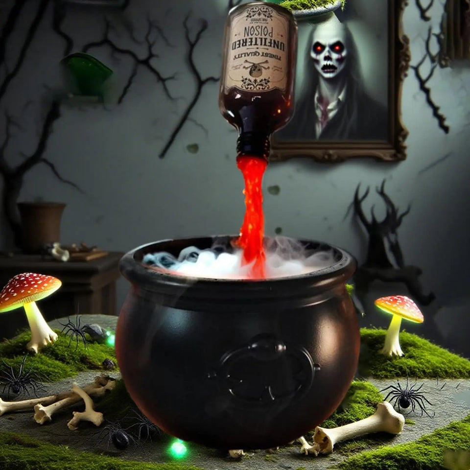 Halloween Cauldron Potion with Floating Potion Bottles and Diffuser floating potion bottles and skull-shaped Festive Spooky Prop Aimak Store